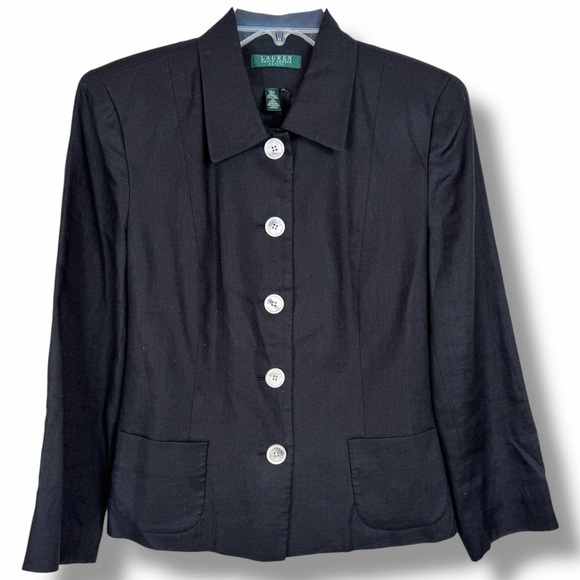 Lauren Ralph Lauren Jackets & Blazers - Lauren Ralph Lauren Black Linen Blazer Buttoned Vintage Suit Jacket sz 14 Petite